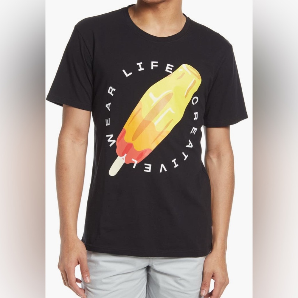 EUC Men's Public Art Men's Frozen Treat Graphic Tee Black Size L Cotton Bomb Pop